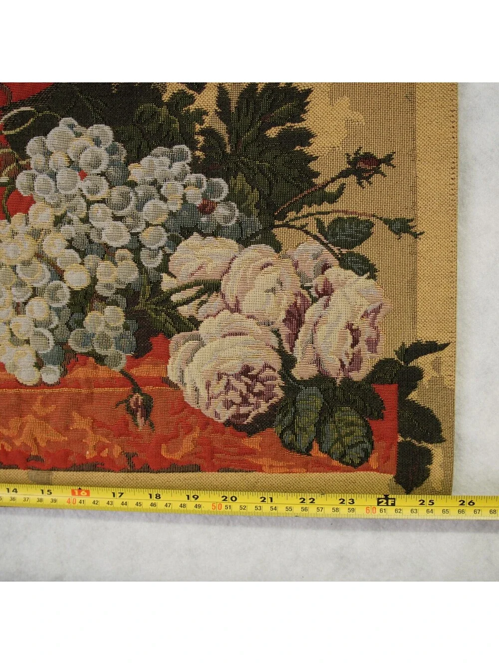 Vtg French Heavyweight Floral Home Décor Woven Tapestry Urn with Flowers 38x25.5